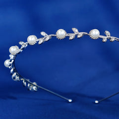 Faux Pearl Silvery Bridal Headband Hair Band Tiara Wedding Flower Headpiece