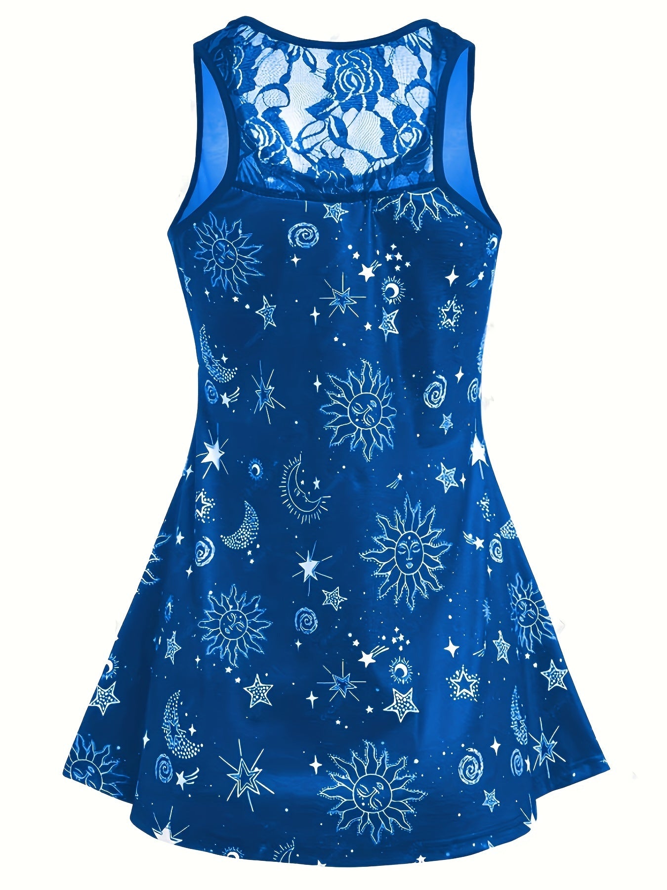 Gothic Sun & Moon Mesh Tank Top, Crew Neck Sleeveless Summer Top