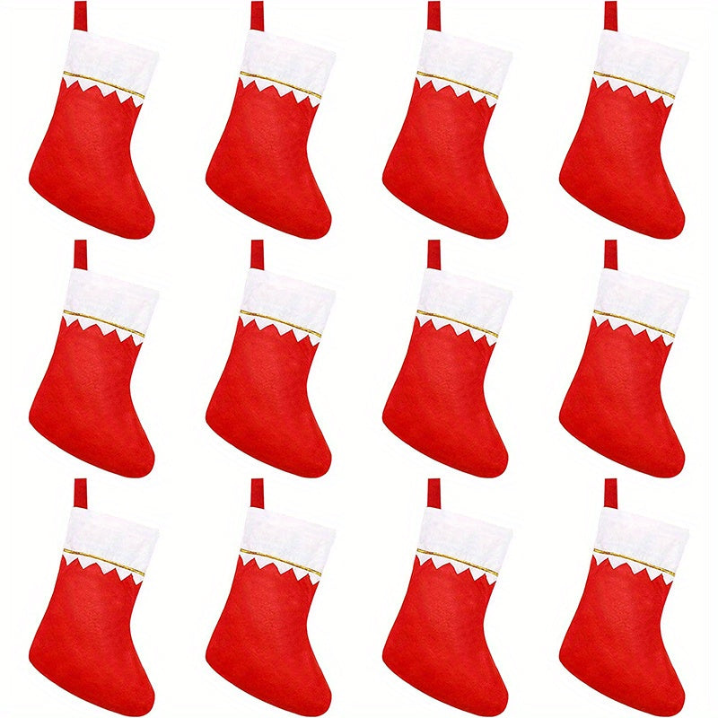 12pcs Red Felt Christmas Stockings with Golden Trim