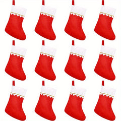 12pcs Red Felt Christmas Stockings with Golden Trim
