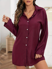 Solid Buttons Nightdress Sexy Long Sleeve Sleep Dresses