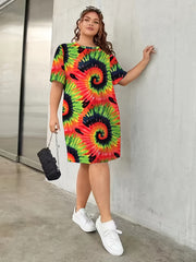 Ombre Tie Dye Geo Print Short Sleeve Comfort Home Wear Dress