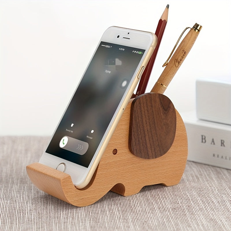 Creative Elephant Pen Holder Wooden Office Supplies Storage Desktop Decoration
