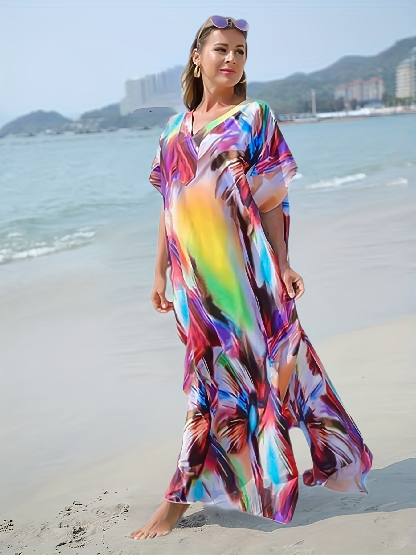 Boho Long Kaftan Dress Long Sleeve Cover Up Vacation Dress