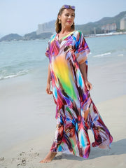 Boho Long Kaftan Dress Long Sleeve Cover Up Vacation Dress