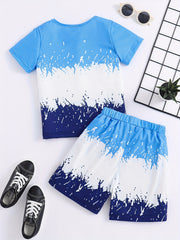 Boys Contrast T shirt & Shorts Set Summer Outfit