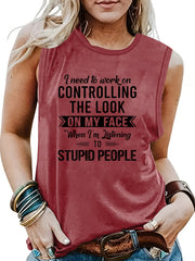 Letter Print Crew Neck Tank Top Summer Women's Clothing