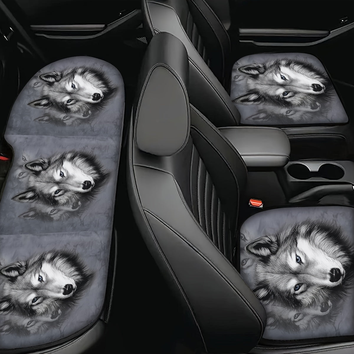 Gray Wolf Print Car Seat Cushion Set
