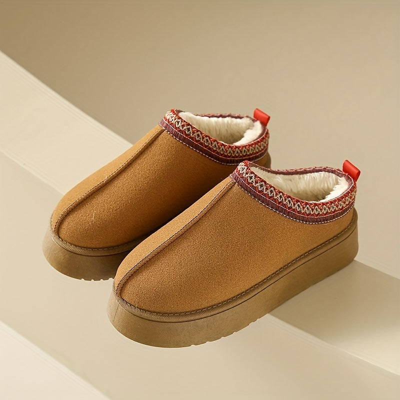 Plush Lined Platform Short Boots Slip On Ankle Comfort Booties