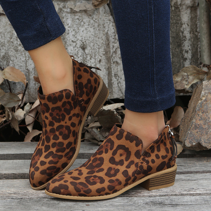 Women's Chunky Heel Ankle Boots Pointed Toe Slip On Booties