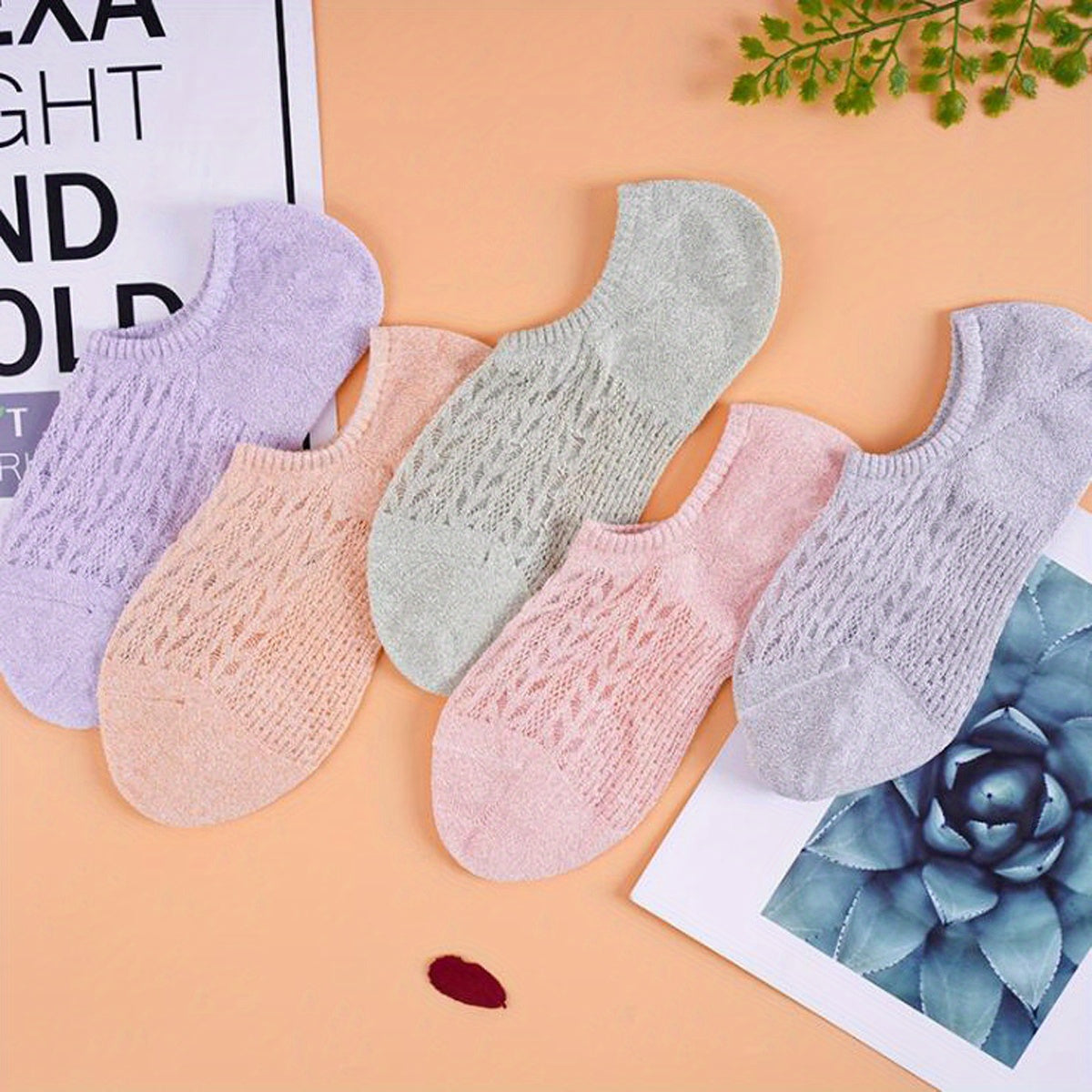 5 Pairs Mesh Invisible Socks Breathable Low Cut Ankle Socks Women's Stockings