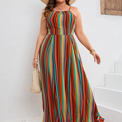 Colorful Stripe Print Maxi Dress