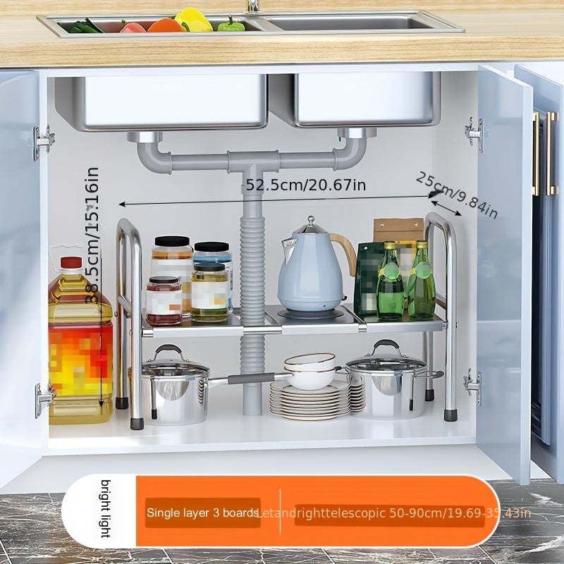 1pc Under Sink Cabinet Retractable Layered Shelf Kitchen Storage Rack