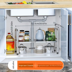1pc Under Sink Cabinet Retractable Layered Shelf Kitchen Storage Rack