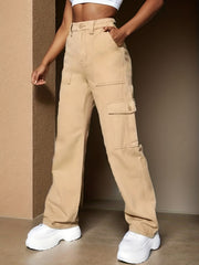 High Waist Cargo Jeans with Side Flap Pocket