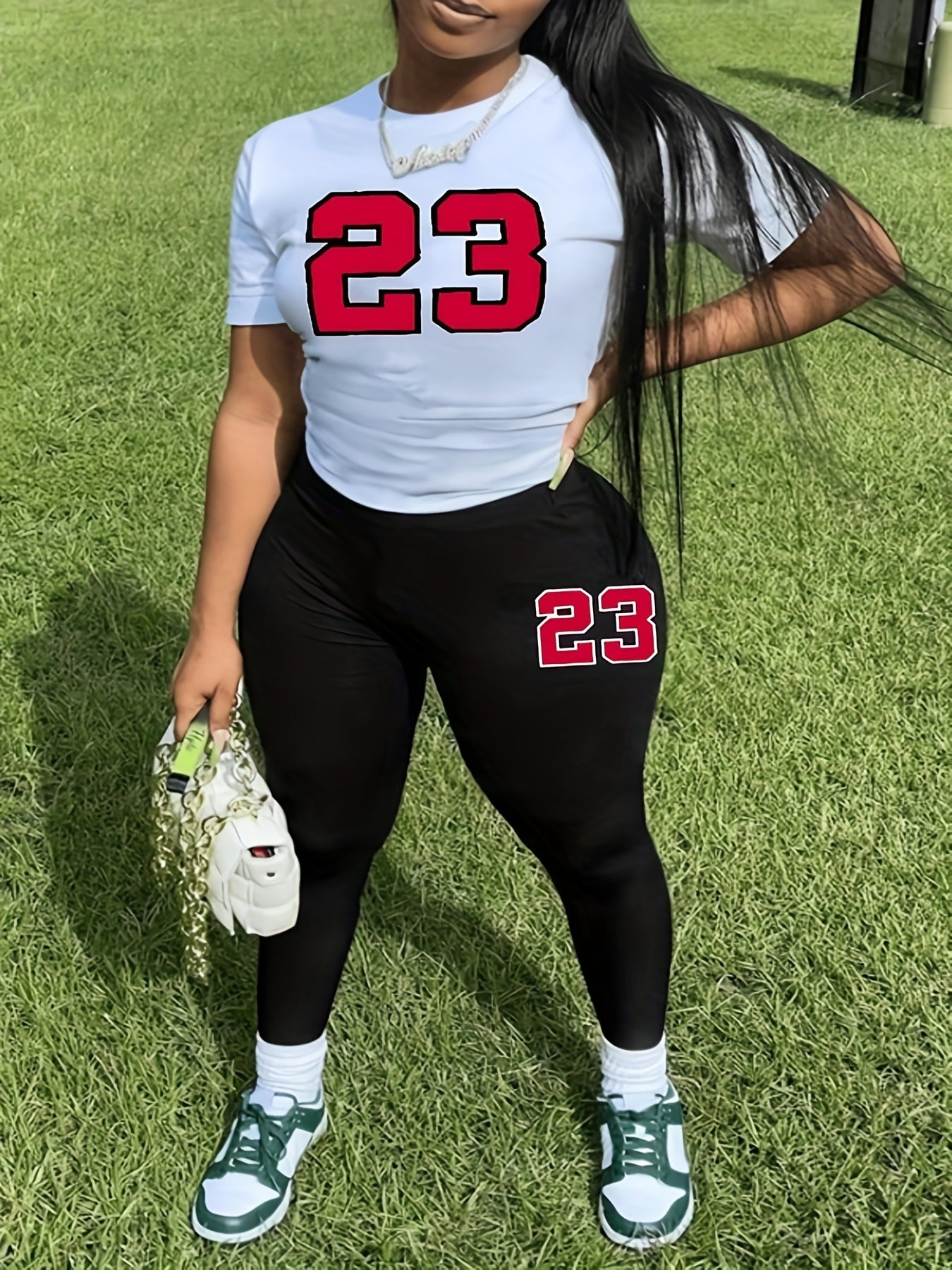Women's Plus Number Print 2pc Set Crop Top & Leggings