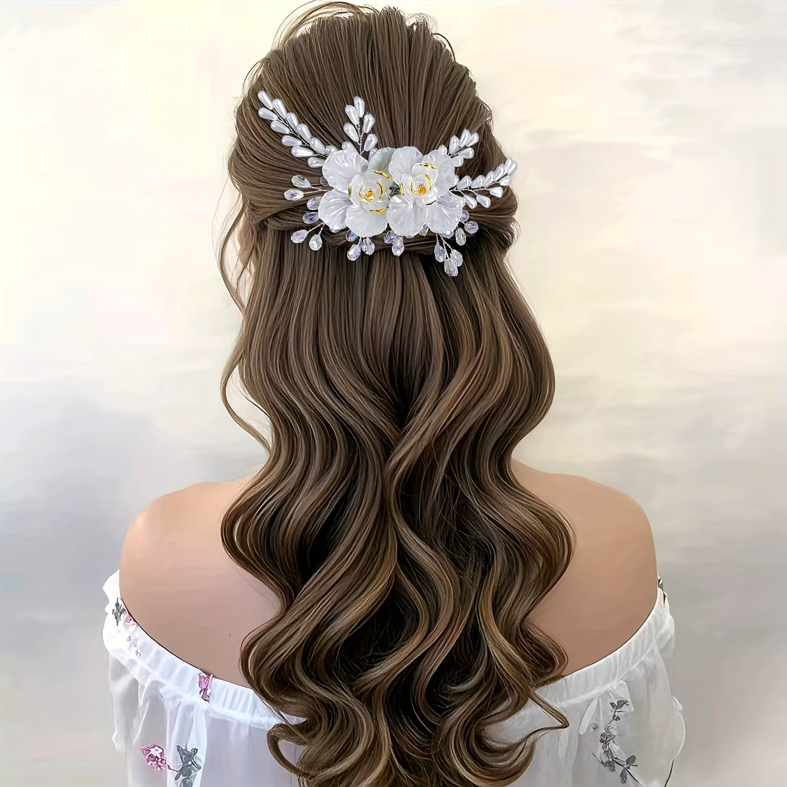 Bohemian Floral Hair Comb Wedding Bridal Accessory with Roses & Accents