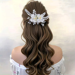Bohemian Floral Hair Comb Wedding Bridal Accessory with Roses & Accents