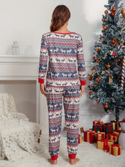 Christmas Elk Print Pajama Set Long Sleeve Top & Pants Women's Sleepwear