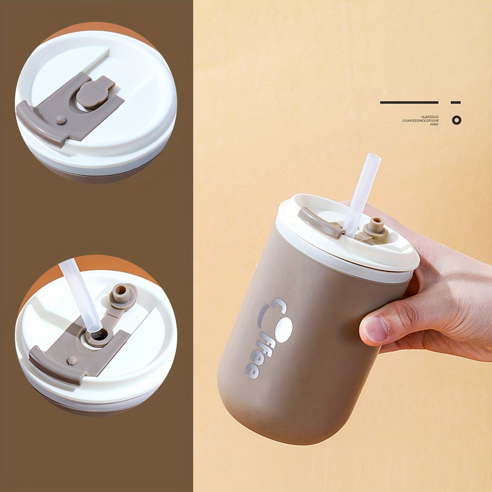 500ml Insulated Stainless Steel Coffee Mug with Straw and Lid