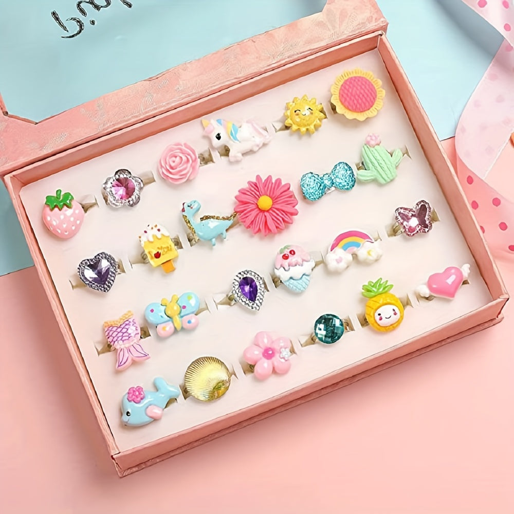 24pcs Little Girl Ring Box Dress Up Toys for 4-12 Year Old Girl's Birthday Gift