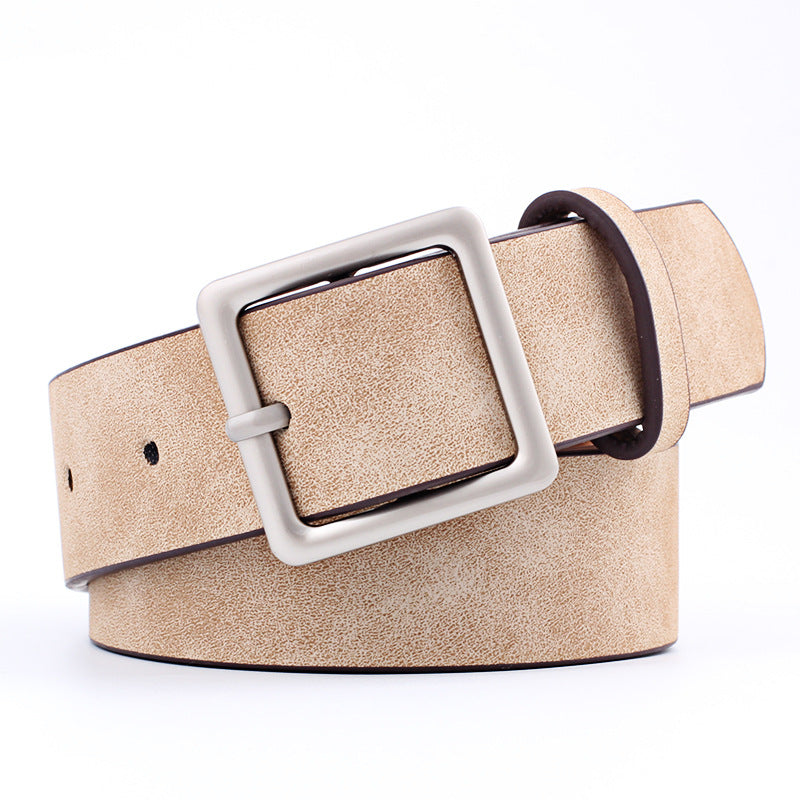 Square Metal Pin Buckle Women Leather Belt for Jeans