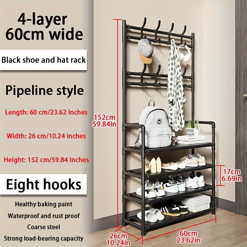 Coat Rack Shoe Rack Organizer with Storage Shelves & Hooks