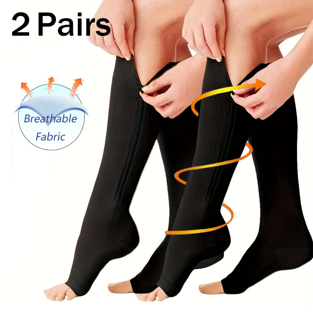 2 Pairs Compression Socks with Zipper for Women & Men