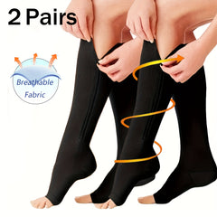 2 Pairs Compression Socks with Zipper for Women & Men