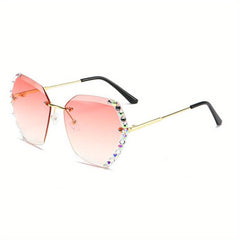 Rimless Sunglasses Rhinestone Gradient Metal Glasses UV400