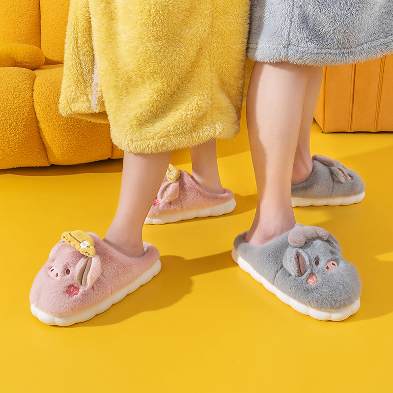 Men's Piggy Plush Slippers Warm Couple House Shoes Winter Autumn