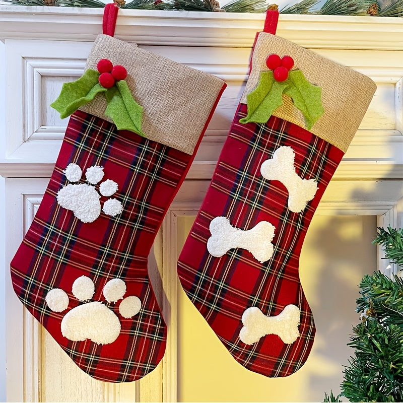 Christmas Socks Ornaments Plaid Gift Bags Candy Socks Tree Pendant