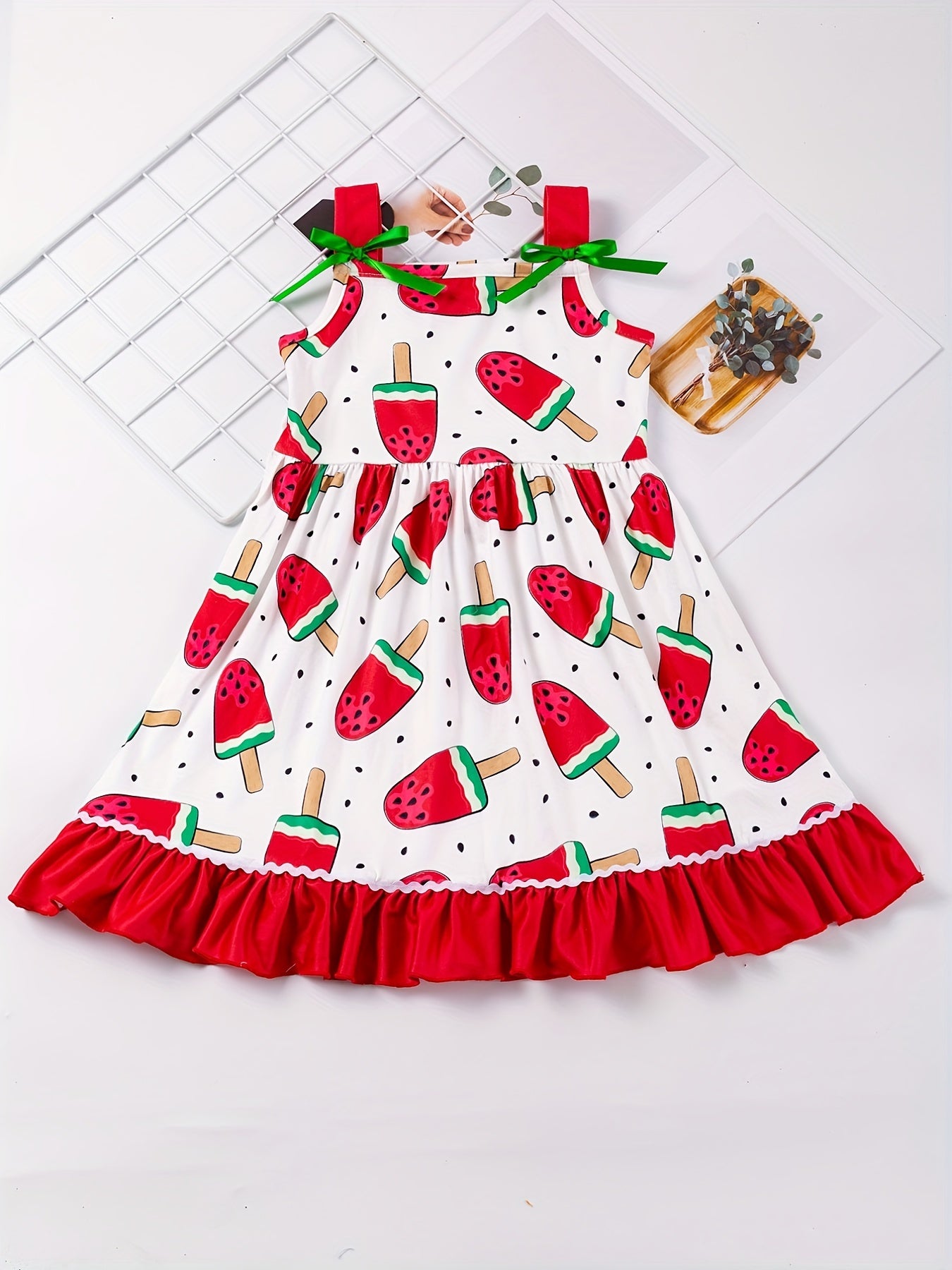 Watermelon Print Thin Strap Dress for Toddler Girls