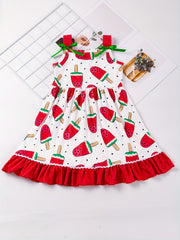 Watermelon Print Thin Strap Dress for Toddler Girls