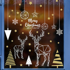 2pcs Christmas Geometric Shape Stickers: Tree Elk Adhesive Window Decals