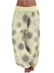 Boho Floral Harem Pants Elastic Waist Beach Pants