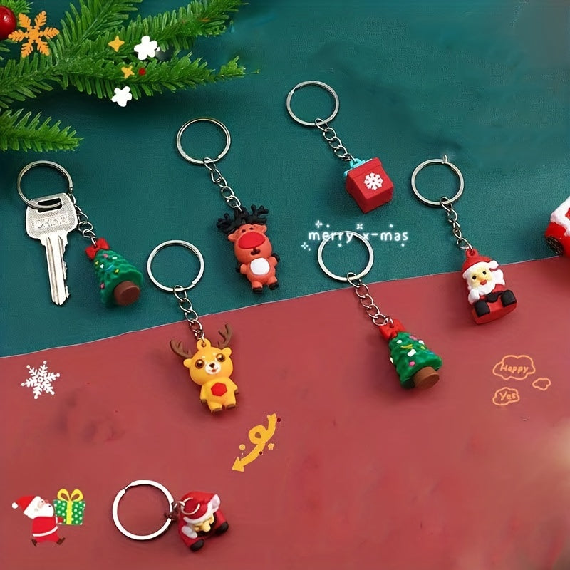 10pcs Cartoon 3D Christmas Key Chain Santa Claus Keychain Pendant
