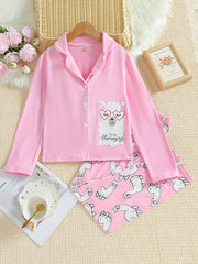 Alpaca Pattern Pajamas Button Front Top & Pants Set