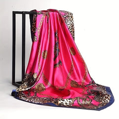 Leopard Chain Shawl Red Silk Scarf 35 43 Small Square Casual Women Wrap