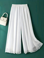 Ruched Wide Leg Pants Elastic Waist Summer Casual Solid