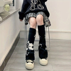 Skull & Star Print Leg Warmers Y2K Knee High Socks Women's Stockings