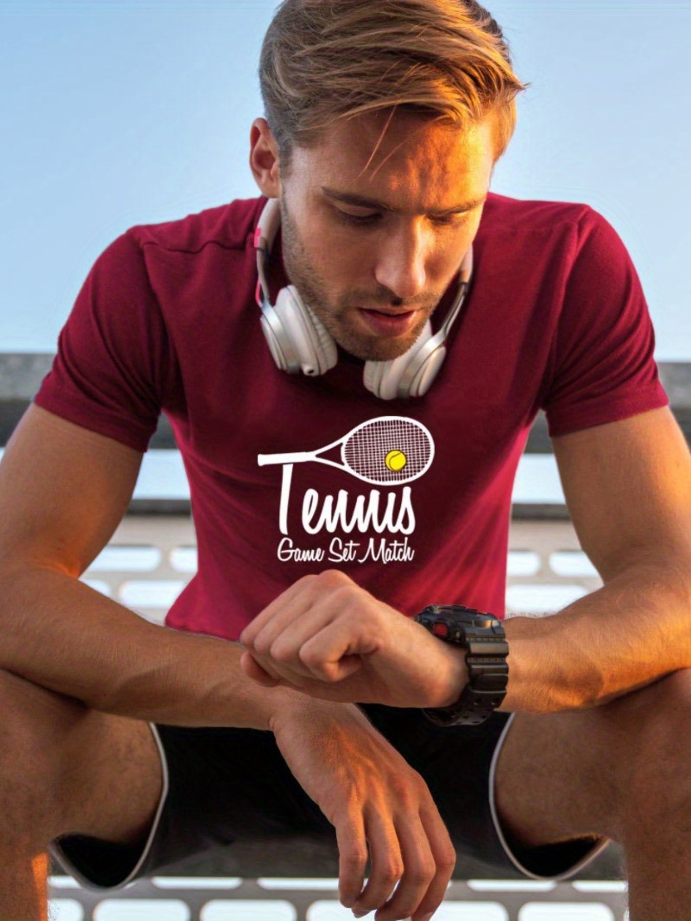 Men's Tennis Racket Graphic T-shirt Active Tee for Summer