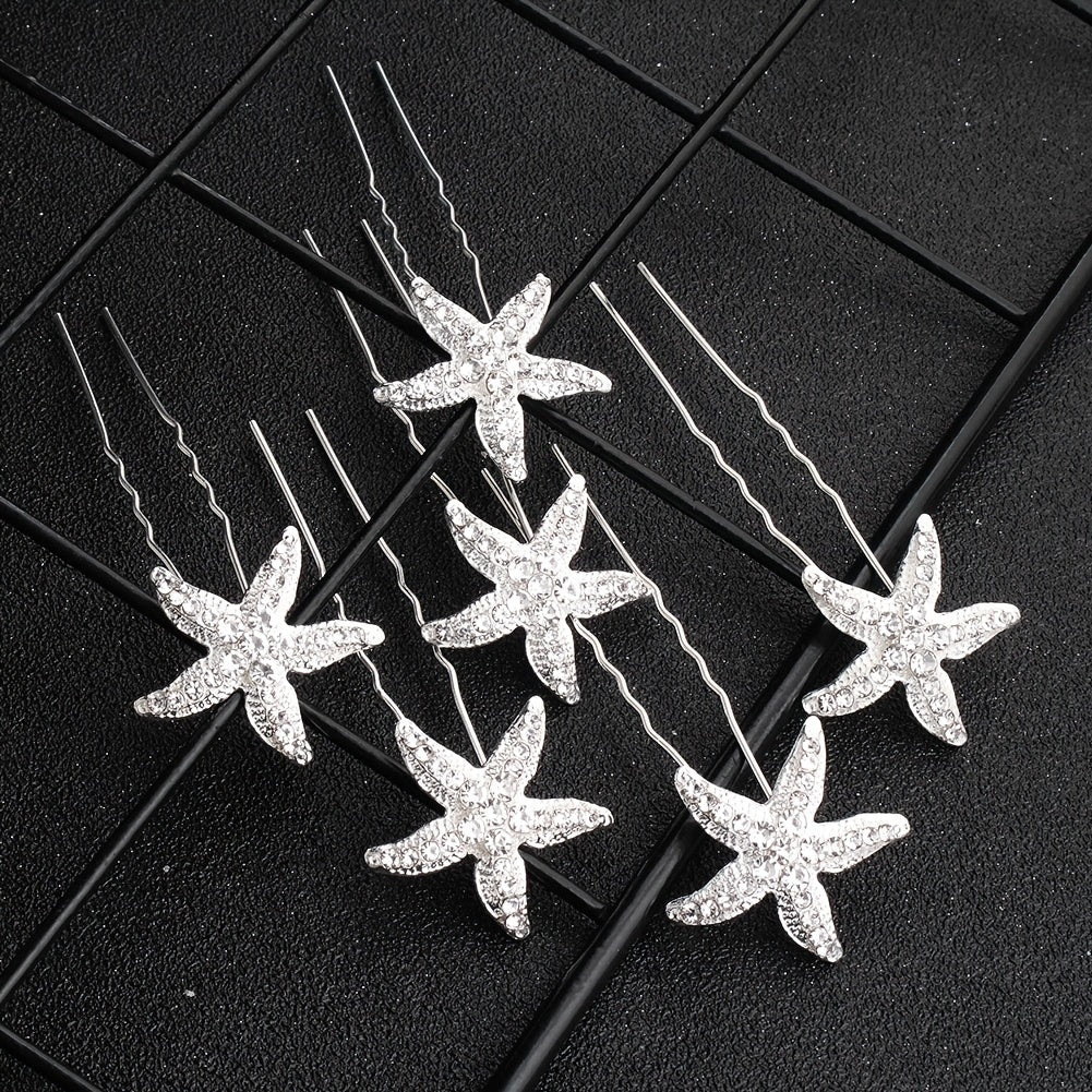 6pcs Bride Starfish Flower U-shaped Hairpin Wedding Headgear