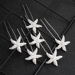 6pcs Bride Starfish Flower U-shaped Hairpin Wedding Headgear