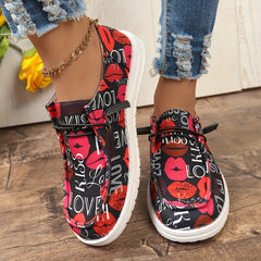 Women's Letter & Heart Pattern Skate Shoes