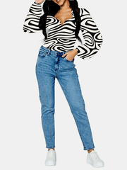 Slim Fit Mom Jeans Slash Pockets Non Stretch Button Closure Denim Pants