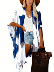 Graphic Print Batwing Sleeve Cover Up