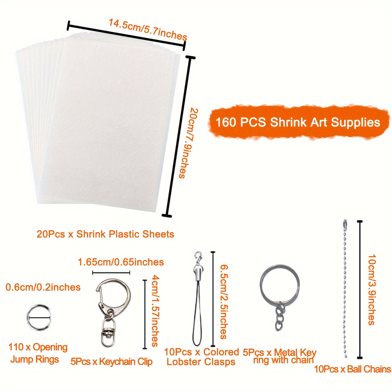 160pc Heat Shrink Film Sheets & Accessories for DIY Keychains