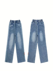 Girls' Wide Leg Jeans Spring Autumn Trousers Loose Straight Leg Western Style