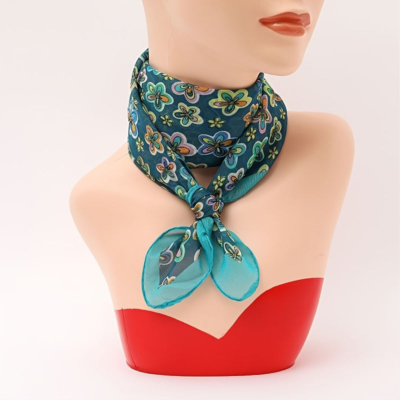 Thin Chiffon Scarf Women's Neckerchief Small Flowers Print Neck Scarves Hair Tie